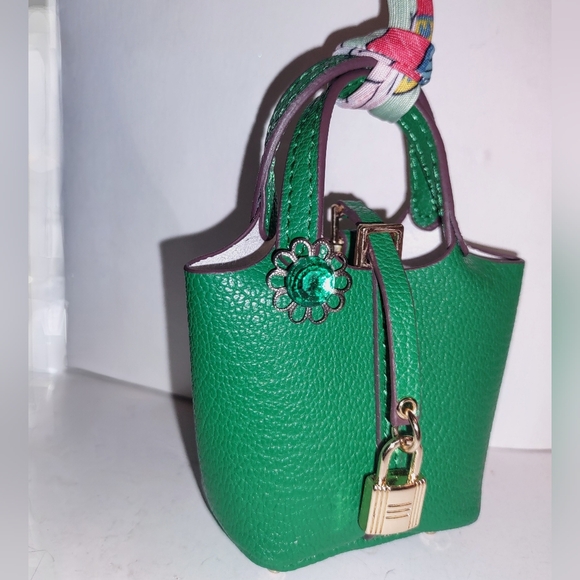 Green Rhinestone Jewel on Green Mini Bag Charm Storage Accessory - Picture 9 of 9